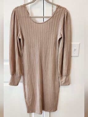 SHEIN Taupe Cable-Knit Long Sleeve Dress